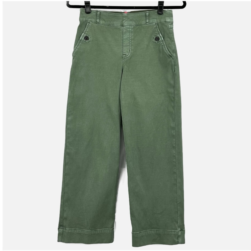 Spanx Stretch Twill Cropped Wide Leg Pant in Olive Green Small